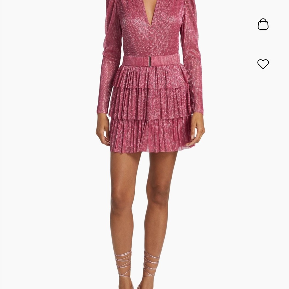 Sabina Musayev Pink Tiered Ruffled Sheath Dress